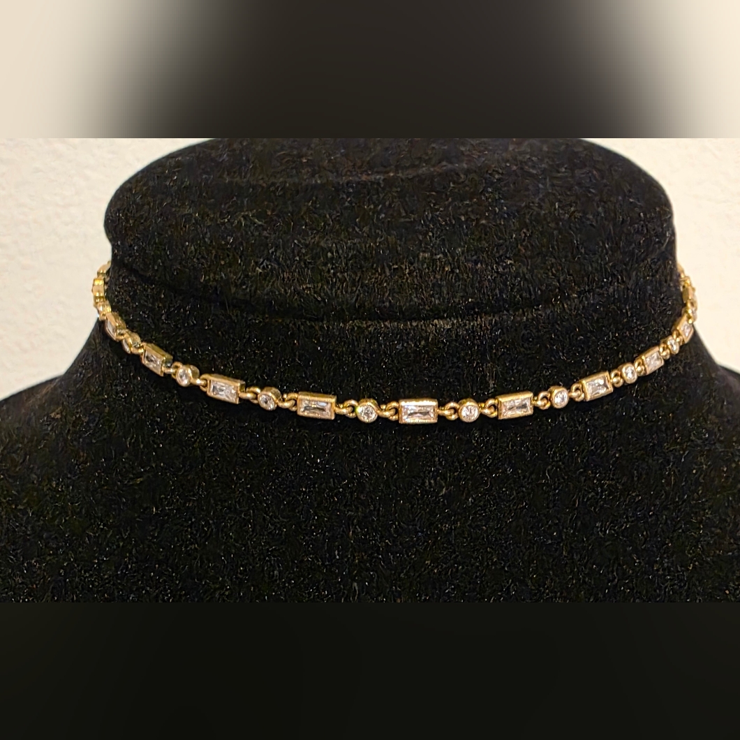 Baguette Cut And Round Cz Dimond Choker 14k Goldplated Sterling Silver 925 New
